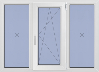 Окно Rehau Grazio трехстворчатое с двумя глухими сегментами